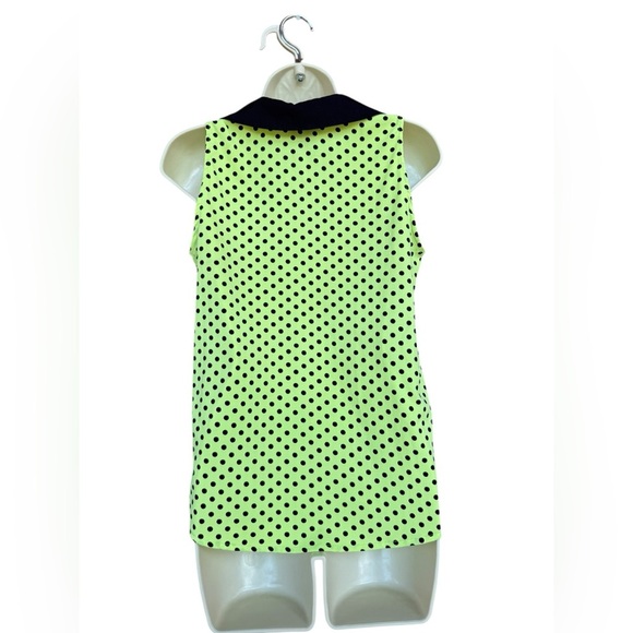 Y2K Derek Heart Women’s Neon Green Black Polka Dot Collared Button Blouse Medium - Picture 3 of 7